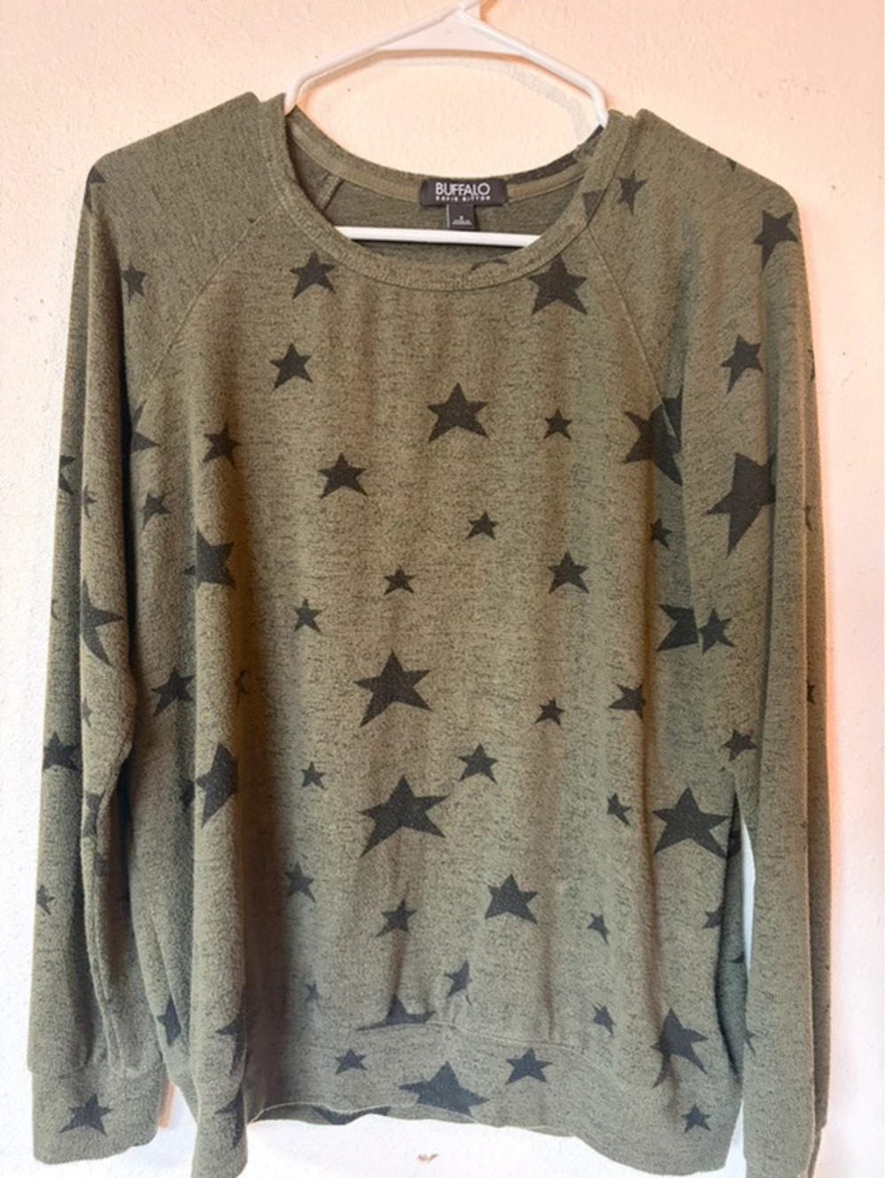 Buffalo David Bitton Olive Green Star Print Cozy Knit Pullover Sweater S